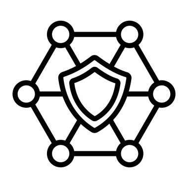 Güvenlik ağı simgesi konseptini gösteren düğümlerin içindeki kalkan