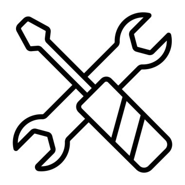 Düz biçimli mekanik araçların simgesi, ingiliz anahtarlı tornavida