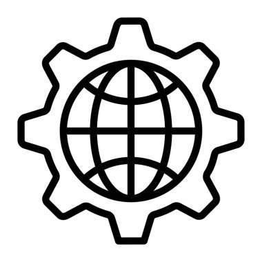 Küre iç vites, küresel ağ yönetim simgesi düz vektör 