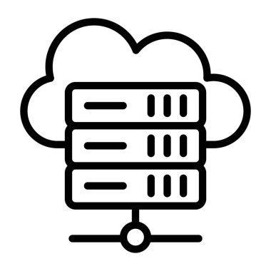 Düz vektör tasarımında simge barındıran bulut sunucusu 