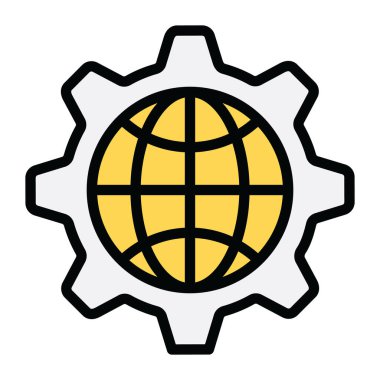 Küre iç vites, küresel ağ yönetim simgesi düz vektör 