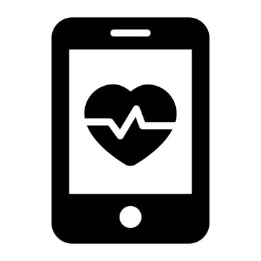 Düz vektörlü sağlık uygulaması, akıllı telefonun içindeki kalp.  