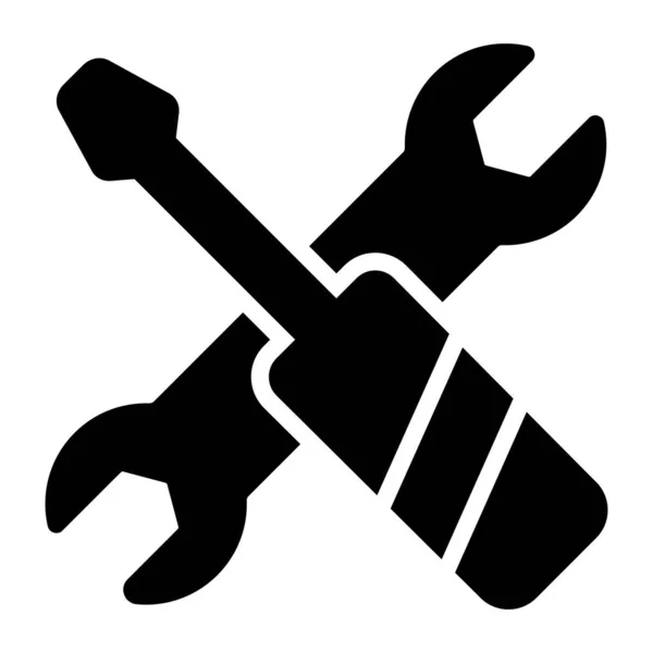 扁平型机械工具图标 带扳手螺丝刀 — 图库矢量图片