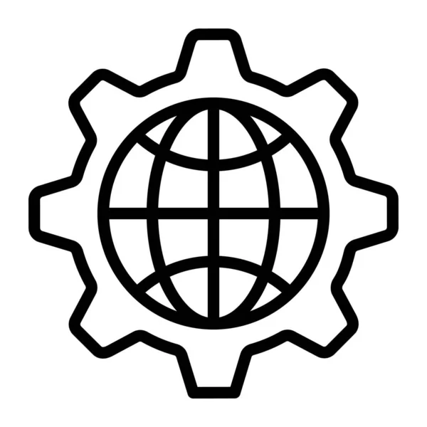 Globe Intérieur Des Engrenages Icône Gestion Réseau Mondial Vecteur Plat — Image vectorielle