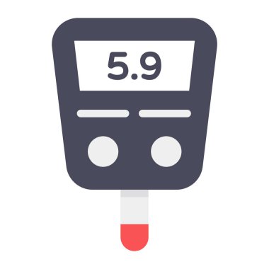 Glukometrenin düz vektör tasarımı, kandaki glikoz konsantrasyonunu belirlemek için kullanılan tıbbi bir cihaz. 