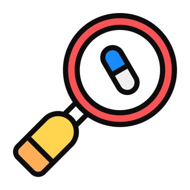 Büyüteç altında hap, arama tıbbı simgesi