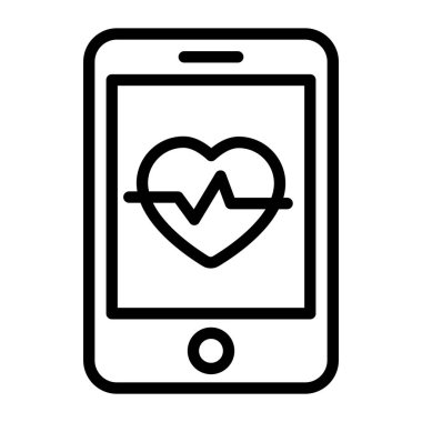 Düz vektörlü sağlık uygulaması, akıllı telefonun içindeki kalp.  