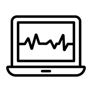 Düz vektörde çevrimiçi sağlık hizmeti, dizüstü bilgisayarın içinde kalp atışı 