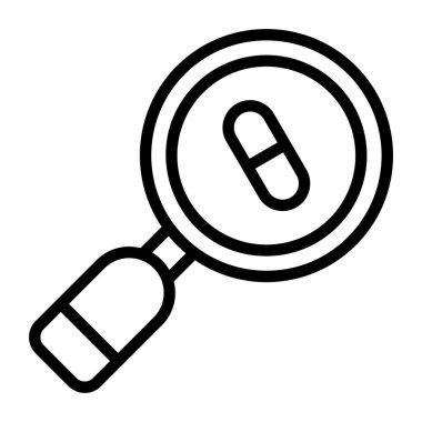 Büyüteç altında hap, arama tıbbı simgesi