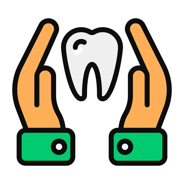 手拿着的牙齿表示牙齿护理图标的概念 — 图库矢量图片