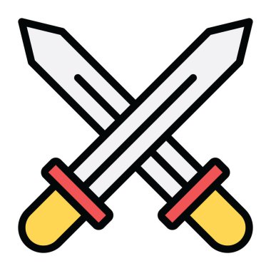 Çapraz Kılıç Güvenliği simgesi, meydan okumanın düz tasarımı  