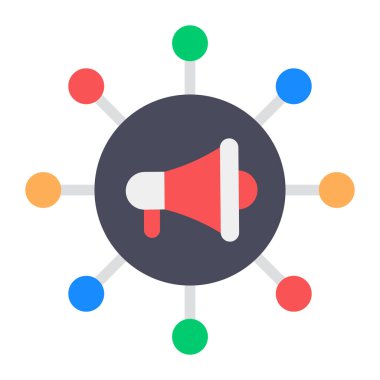 Pazarlama ağı simgesini gösteren düğümlü megafon