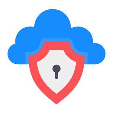 Bulut erişimi simgesinin düz dizaynlı, kilitli kalkanı