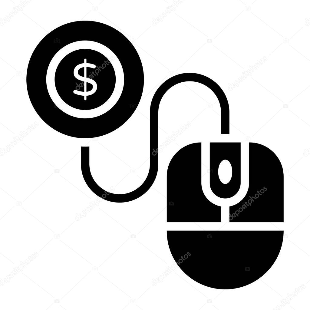 Dollar coin connected with mouse showcasing pay per click icon