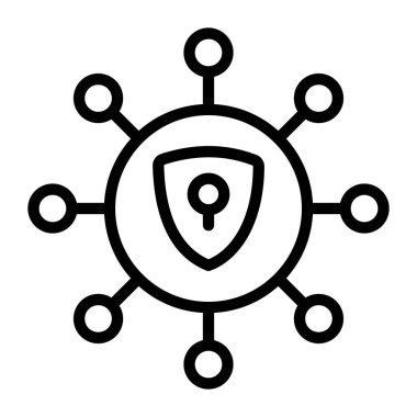 Güvenlik ağı simgesi konseptini gösteren düğümlerin içindeki temel Kalkan