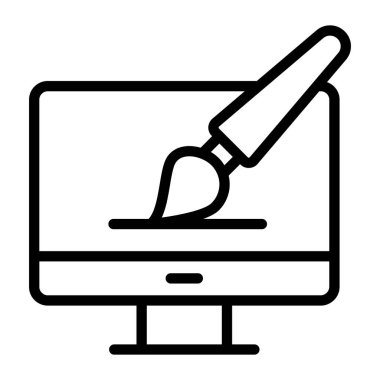 Monitörlü temel sanat fırçası, grafik tasarım simgesi