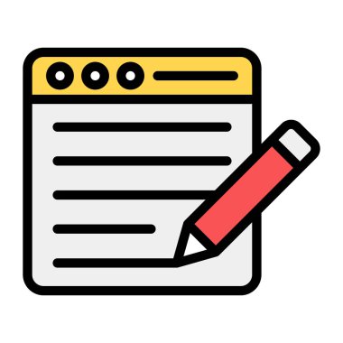 Web sayfasında içerik yazmayı gösteren kalemli bir sayfa