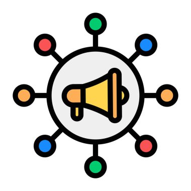 Pazarlama ağı simgesini gösteren düğümlü megafon