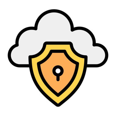 Bulut erişimi simgesinin düz dizaynlı, kilitli kalkanı