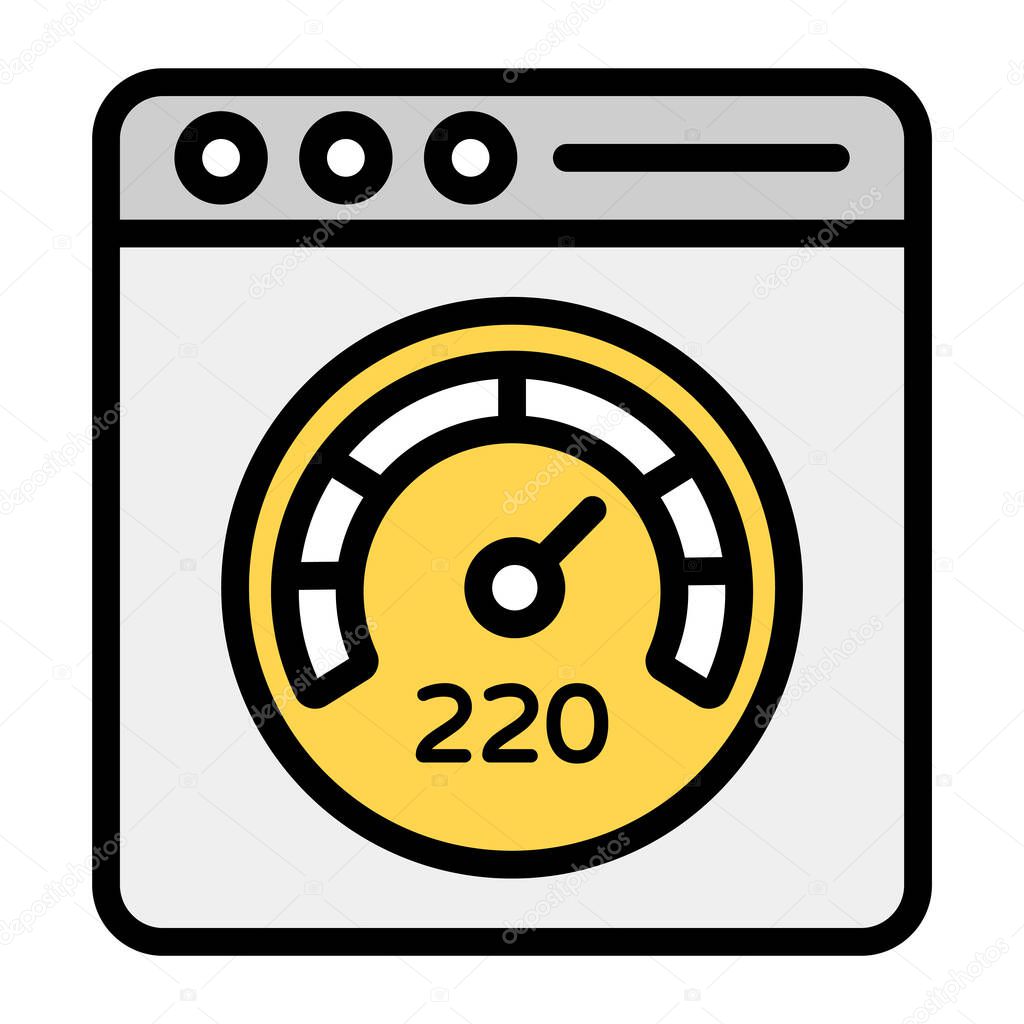 Flat design of web page speed test icon.