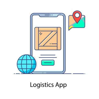 Lojistik uygulama vektörü, cep telefonunun içindeki karton 