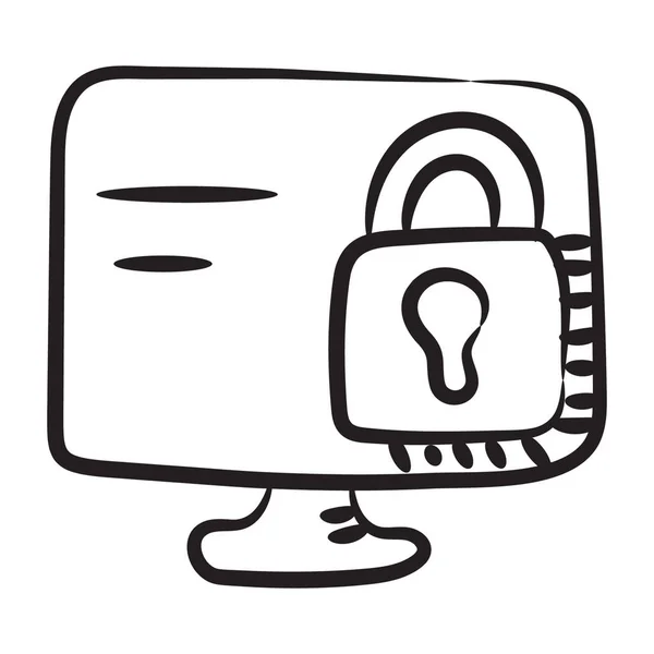 Cyber Security Icon Design Hand Drawn Vector Computer Lock — Stock Vector