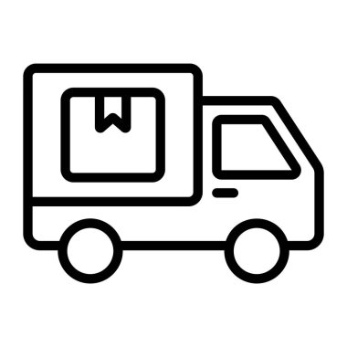 Teslimat aracı simgesi tasarımı, kargo minibüsü düz moda. 