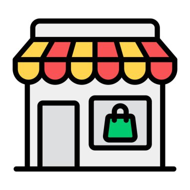 Dükkan vektörünün biçimi, düz simge 