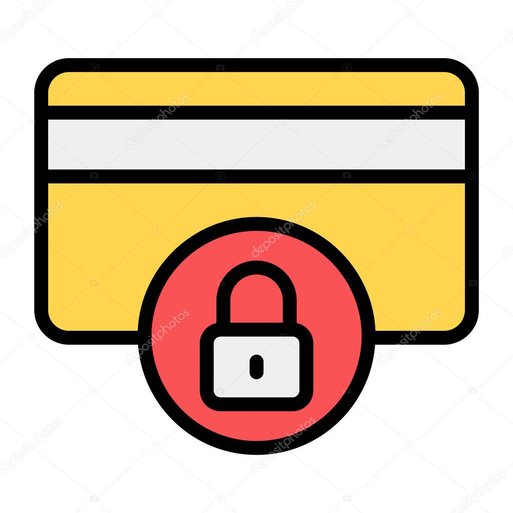 Card lock icon, padlock with bank card 