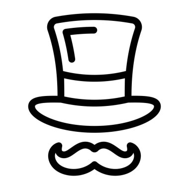 Şapka ve bıyık ikonu. siyah ve beyaz resimleme.