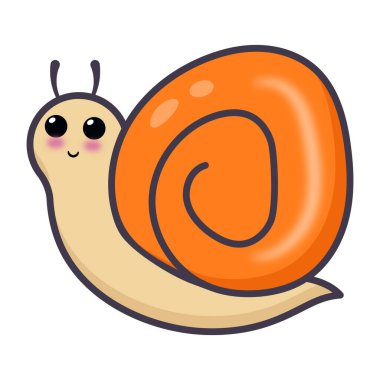 Beyaz arka planda gülüşü olan sevimli çizgi film salyangozu.