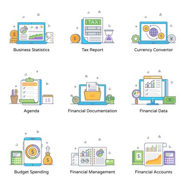 Beyaz arkaplanda modern düz vektör simgeleri kümesi 