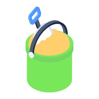 Kum ikonlu kova. Beyaz arkaplanda izole edilmiş web tasarımı için vektör simgelerinin izometriği