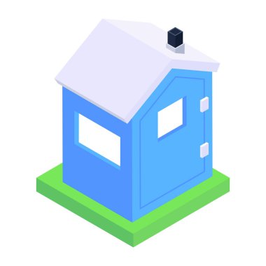 Ev ikonu. Beyaz arkaplan üzerindeki ev vektör çiziminin izometriği