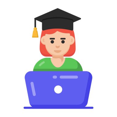 Mezuniyet şapkası vektör çizimi tasarımı olan öğrenci