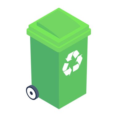 Çöp kutusu simgesini geri dönüştür. Beyaz arkaplanda izole edilmiş web tasarımı için yeşil enerji vektör sembolünün izometriği