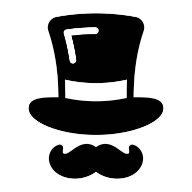 Şapka ve bıyık ikonu. siyah ve beyaz resimleme.