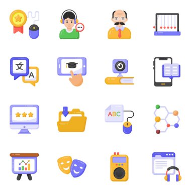 Düz simgeler kümesi, vektör illüstrasyonu