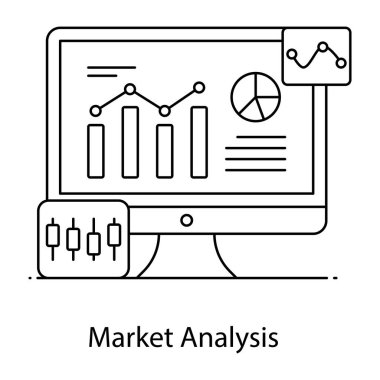 iş analizi çizgi simgesi, vektör illüstrasyonu