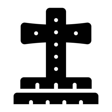 Beyaz arka planda izole edilmiş ana hatlı Hristiyan haç simgesi. kilise sembolü illüstrasyon.