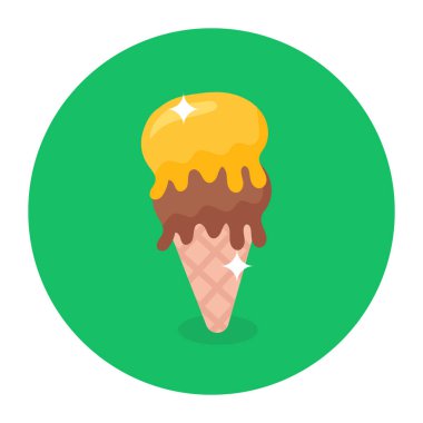 Dondurma ikonu. Beyaz arkaplanda çikolata parçacıklı vektör çizimi