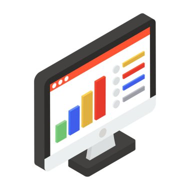 Bir bilgisayar simgesinin izometrik vektör çizimi