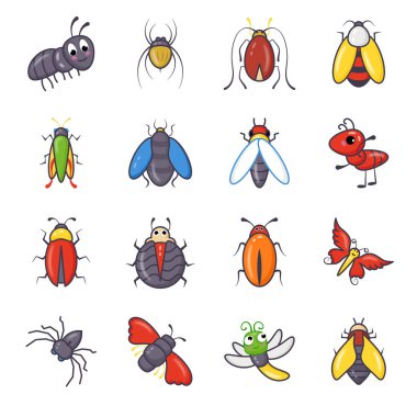 Bir grup böcek ve böcek. vektör illüstrasyonu.