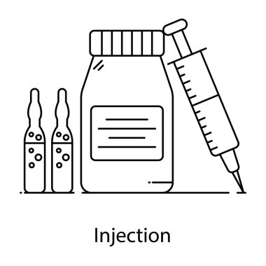 Bir şişe su ile bir şırınganın vektör çizimi