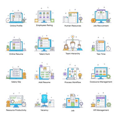 İş ve finans çizgisi simgeleri ayarlandı. vektör illüstrasyonu