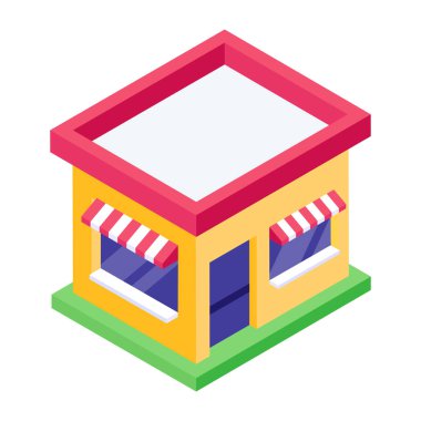 Beyaz arkaplanda izole edilmiş web için dükkan inşa vektör simgeleri karikatürü