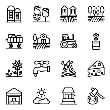 çiftlik simgesi seti, vektör illüstrasyonu