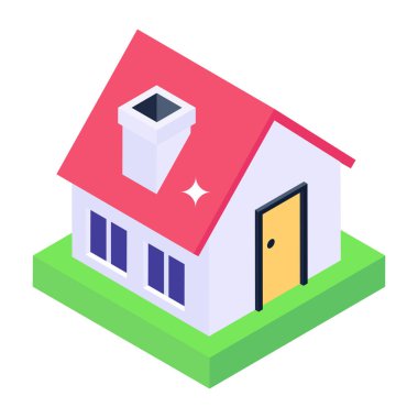 Ev binası ikonu. Ev kulübesi vektör illüstrasyonunun izometriği.