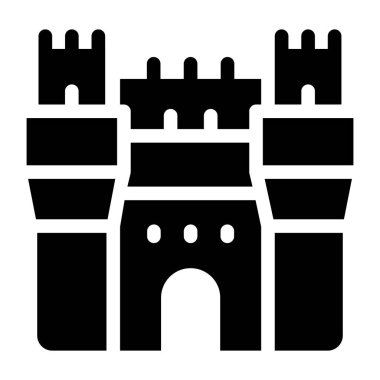 Şato kulesi ikonu. Web için ortaçağ inşa vektör simgelerinin özet çizimi