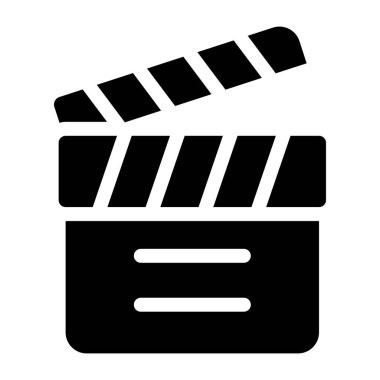 Clapperboard simge vektörü, düz tabela, beyaz üzerine izole edilmiş katı piktogram, logo illüstrasyonu. Biletli klozet